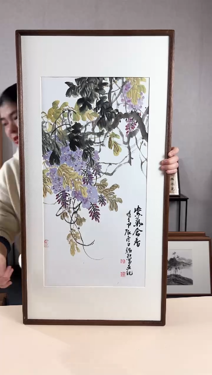 【闪购商品】国画手绘*紫气含香*47*92cm实木框