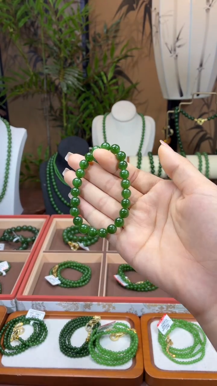 和田玉（碧玉）未镶嵌颈饰8mm辣绿微矿单圈