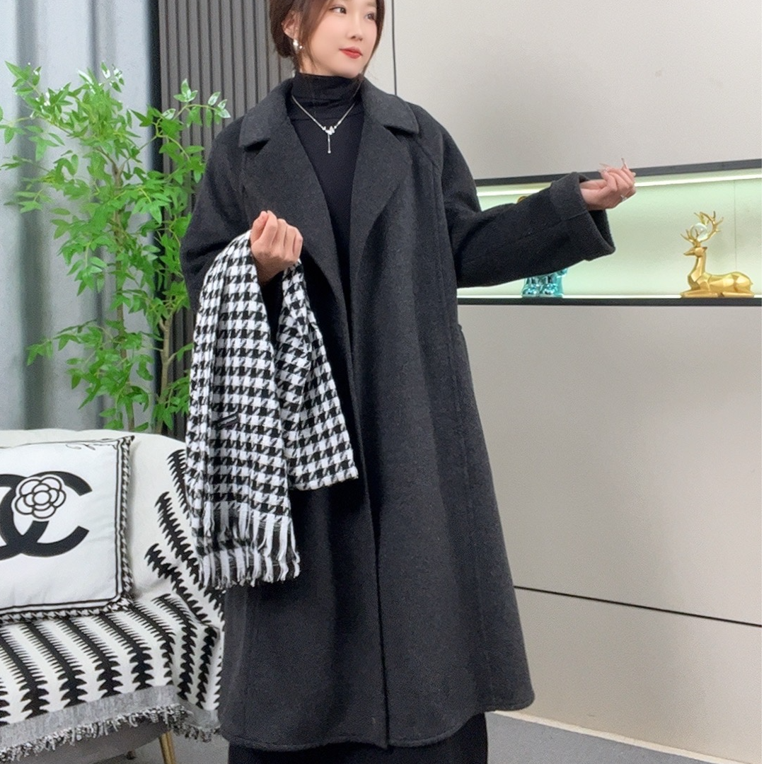 【梅子专属】韩版秋冬宽袖长款毛呢外套休闲双面呢毛呢8525款