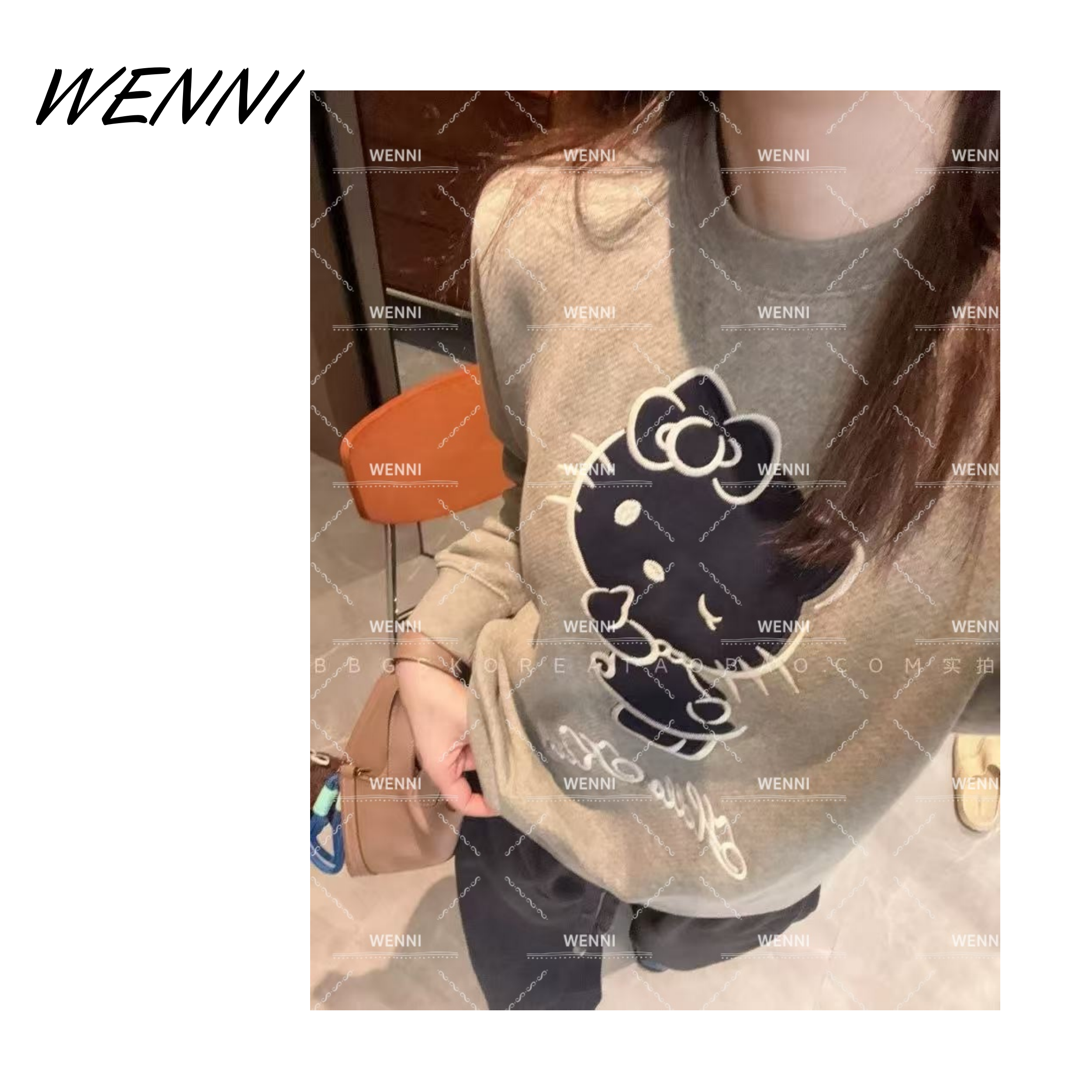 WENNI 【现货一件难求】日式顶奢限定精工kt刺绣减龄拉绒灰色卫衣