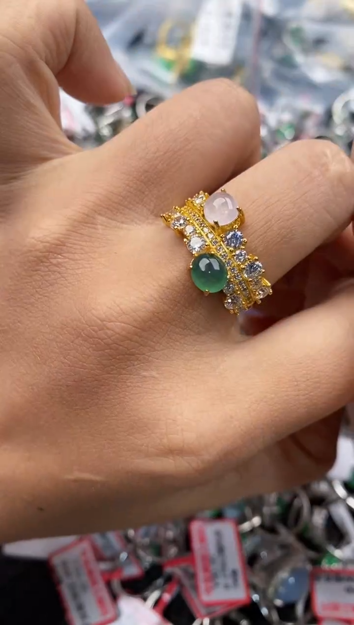 银S925镶嵌戒指翡翠444---8