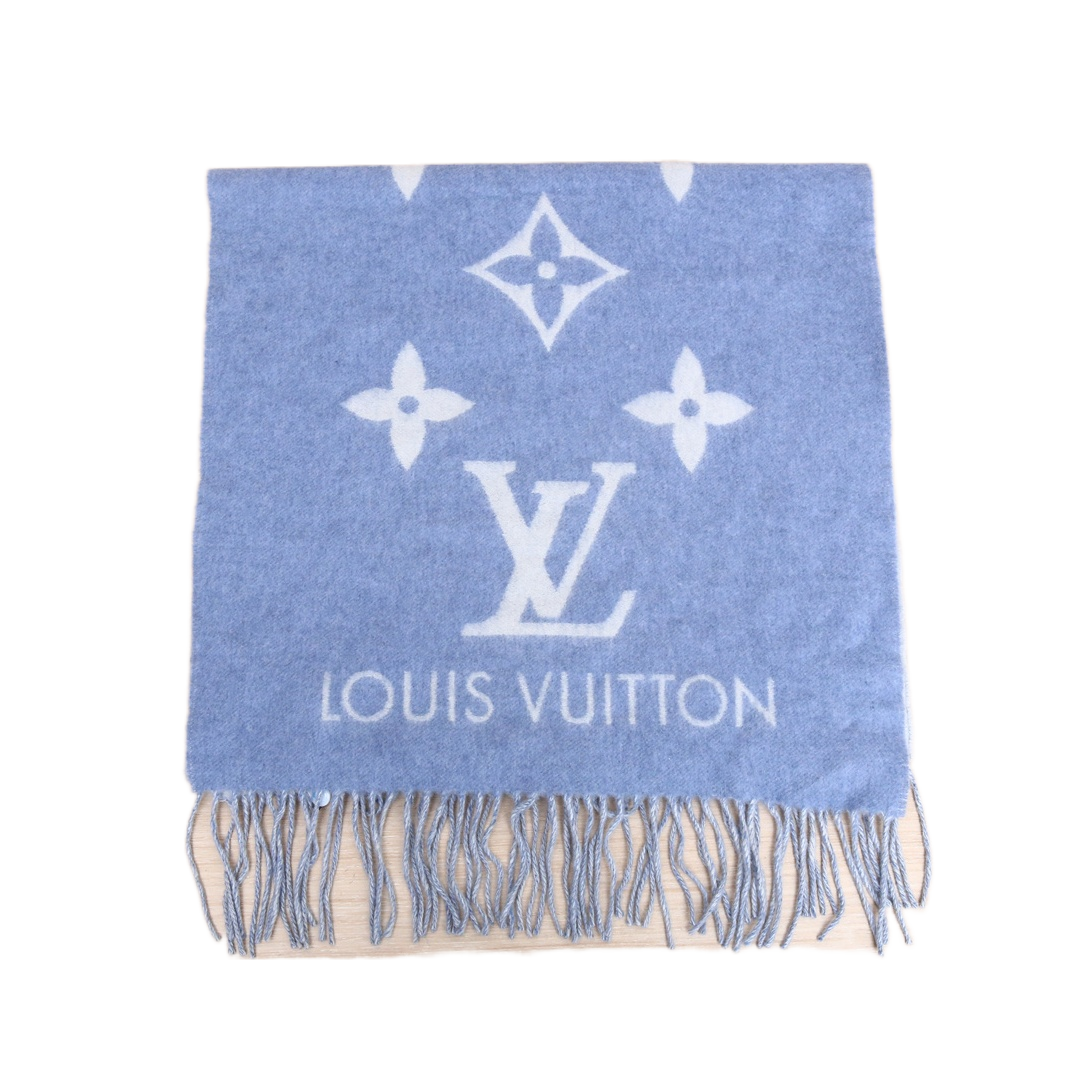 99新 LouisVuitton/路易威登 【小花念念】LOGO羊绒围巾 蓝色
