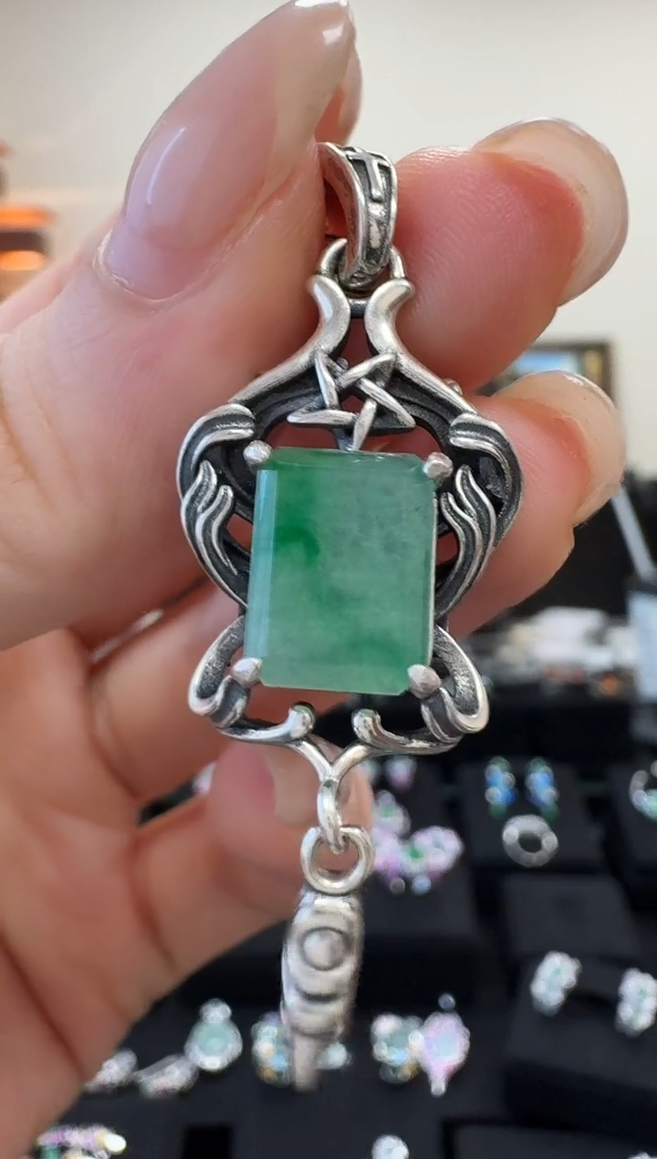 吊坠(不含链)银S925镶嵌翡翠吊坠