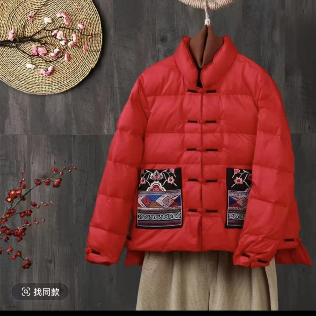【韩之韵】原版正品 文艺 复古  羽绒服（刺绣）