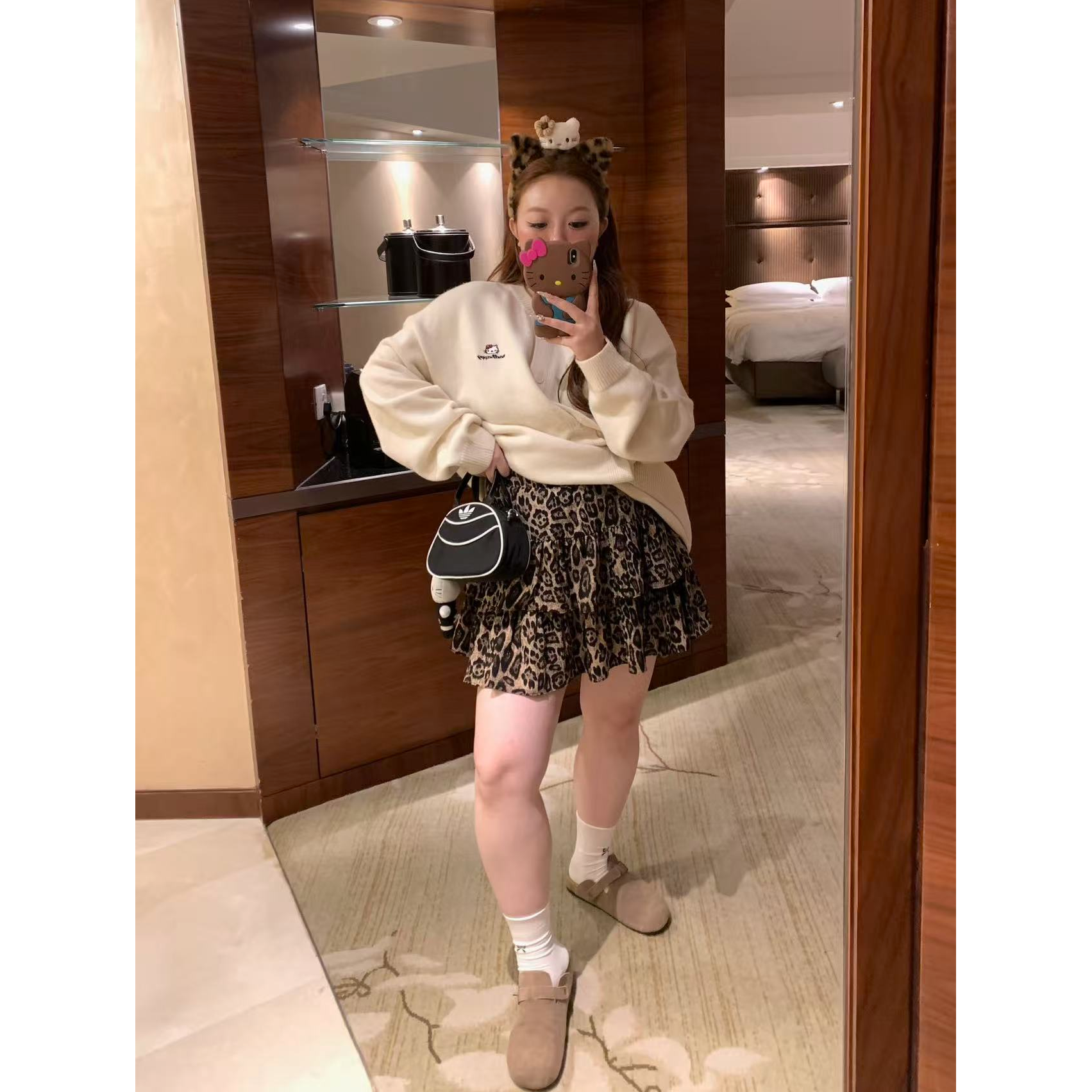 慧芝huizhi A2518豹纹蛋糕裙 定制款 高腰A字微胖显瘦休闲半身裙