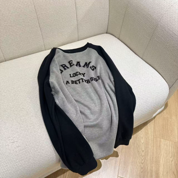 1706唯阁韩系【DREAMS】加绒拼色长袖t恤中长款