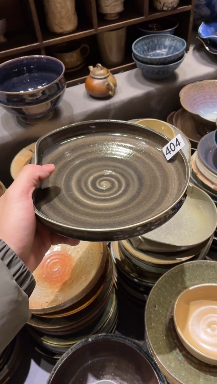 瓷片三**竪404微瑕墨绿色立口盘1个