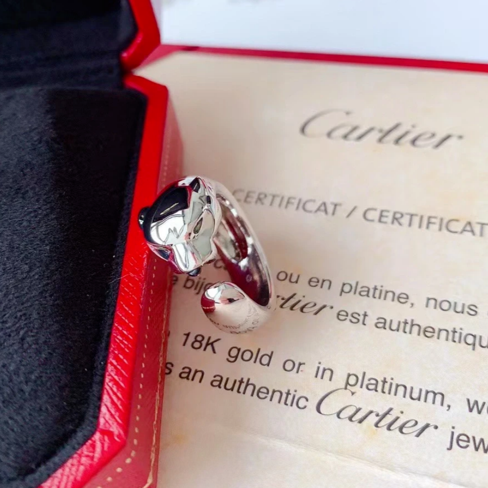 99新 Cartier/卡地亚 小花6欢 豹子 宽版 戒指 18K白金 59