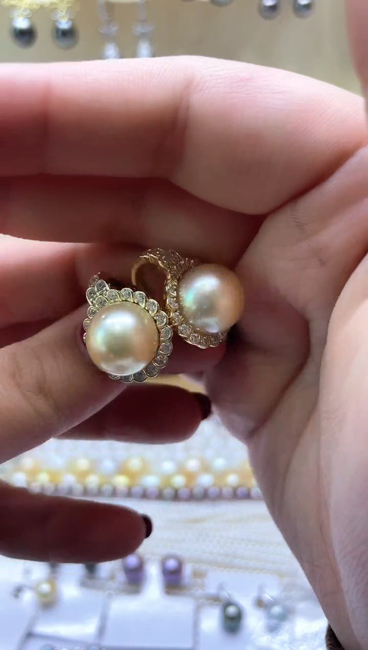 【闪购商品】海水珍珠耳饰银S925镶嵌金珠耳扣