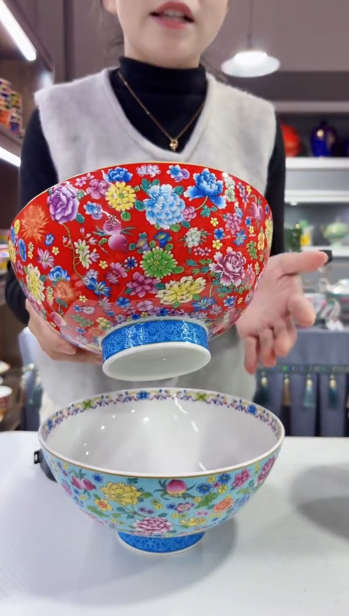 珐琅8英寸汤碗1个景德镇陶瓷