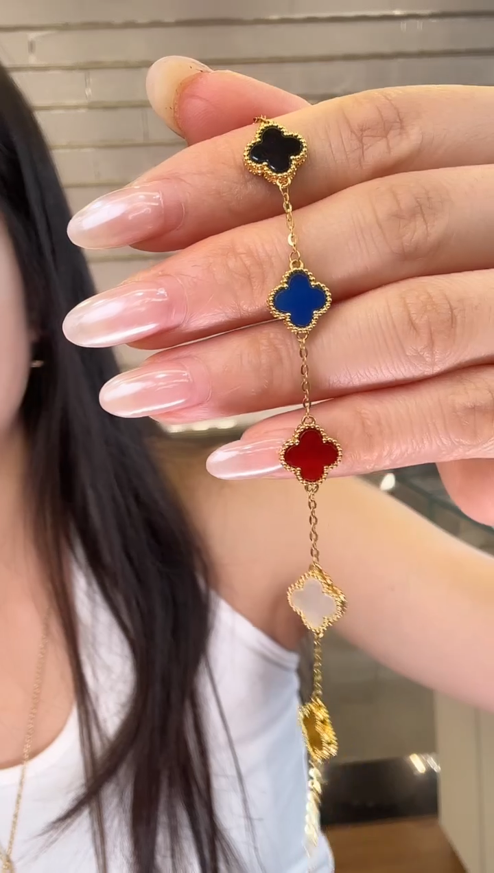 18K金镶嵌手链玛瑙/玉髓彩五花手链