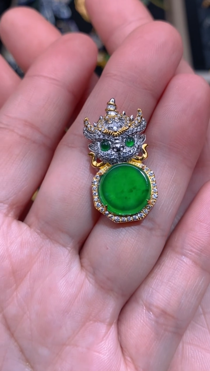 【闪购商品】翡翠吊坠(不含链)银S925镶嵌无事牌