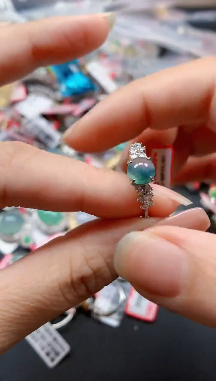 银S925镶嵌戒指翡翠天然A货缅甸翡翠