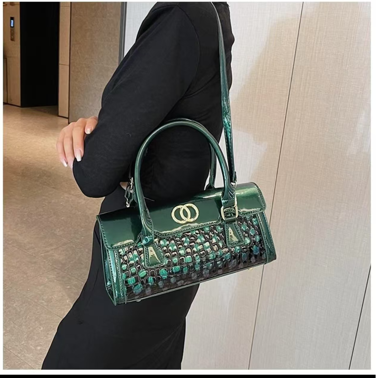 包包轻奢时尚绿色小众重工单肩肩包鳄鱼纹轻奢时尚绿色小众重工