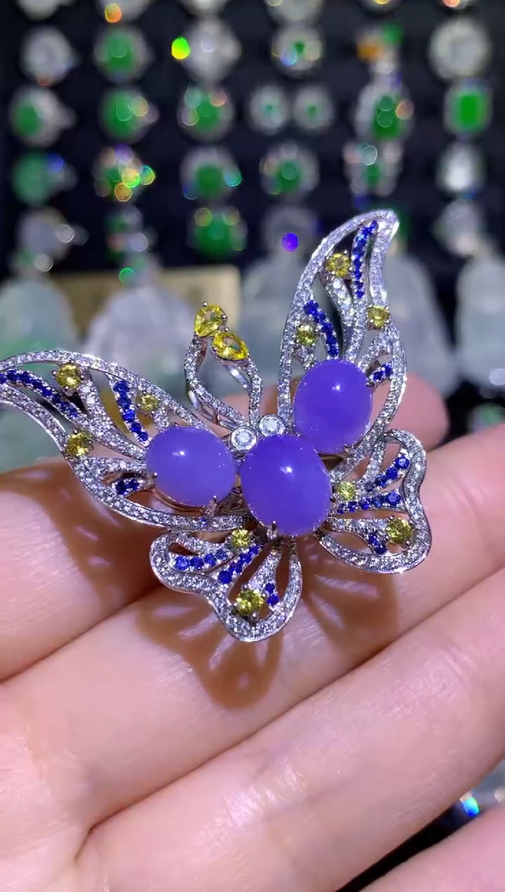 【闪购商品】翡翠颈饰18K金镶嵌紫罗兰蛋面戒指吊坠两用款