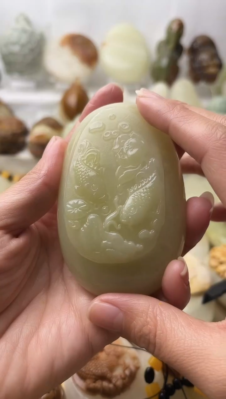 石材古青石棉纹正常不退换荷花鱼