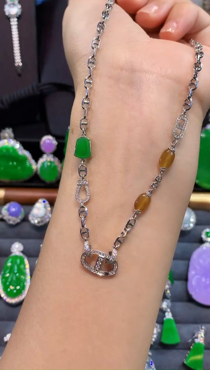 项链18K金镶嵌翡翠万能链