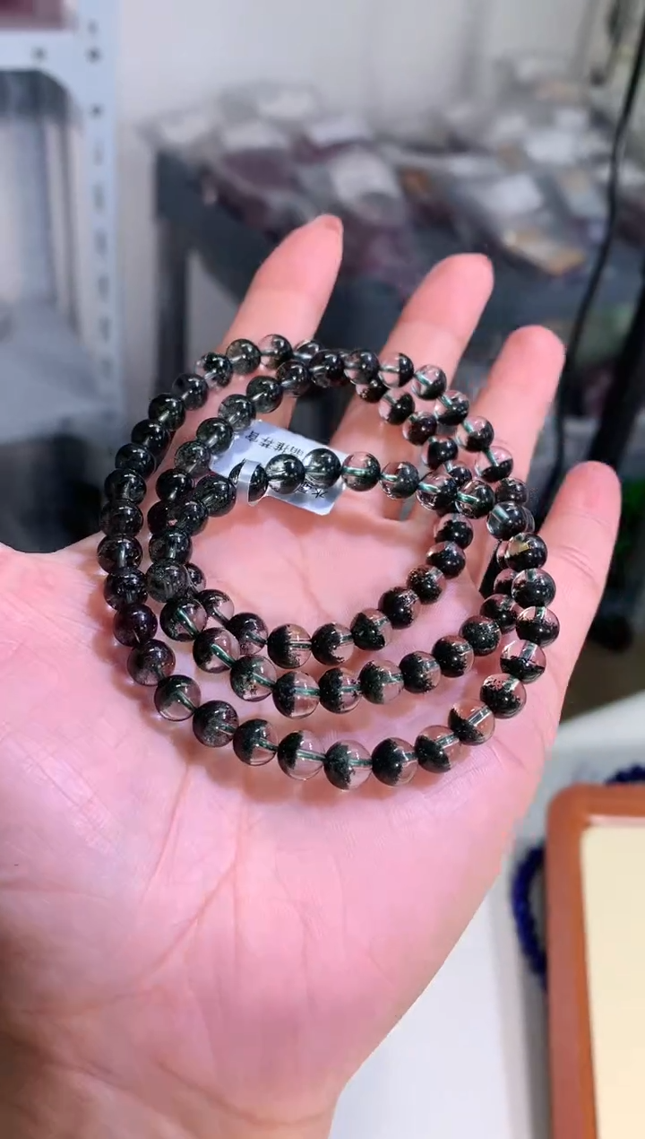 【闪购商品】水晶手链未镶嵌6.8mm三圈墨绿幽灵聚手链