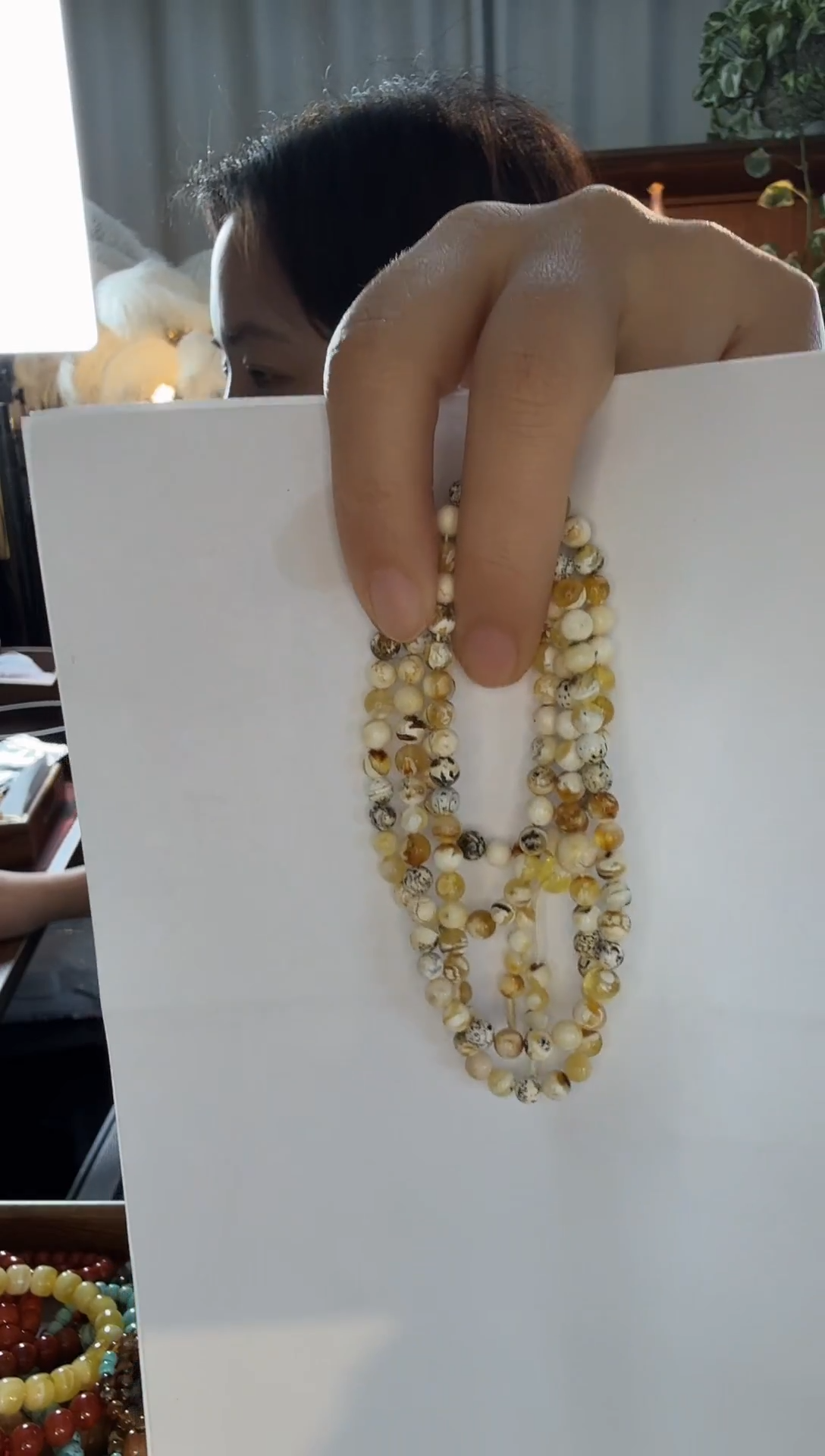 蜜蜡颈饰未镶嵌蜜蜡瓷白奥利奥精品长链