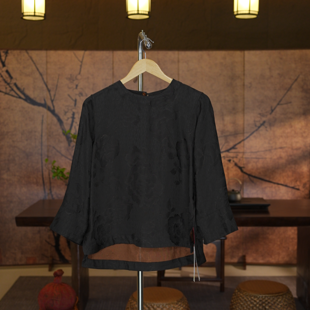 【露荷流荧小上衣】双面穿新中式国风香云纱提花圆领