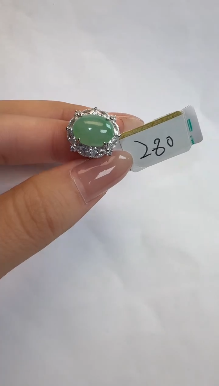 银S925镶嵌戒指翡翠通体925银镶缅甸A货翡翠戒指249