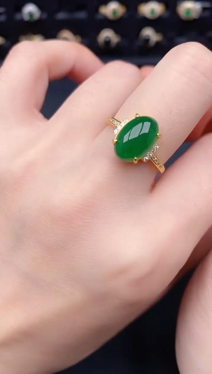 银S925镶嵌戒指翡翠天然a货翡翠209
