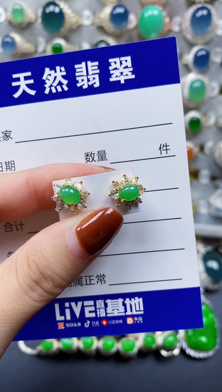 翡翠银S925镶嵌耳饰898