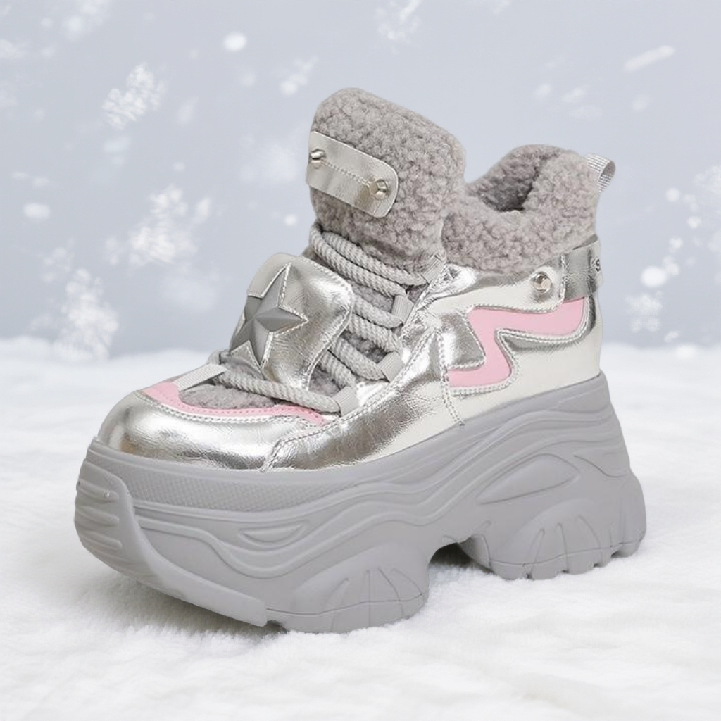 厚底老爹鞋女2025冬季新款毛毛鞋子百搭内增高女鞋加绒保暖高帮鞋