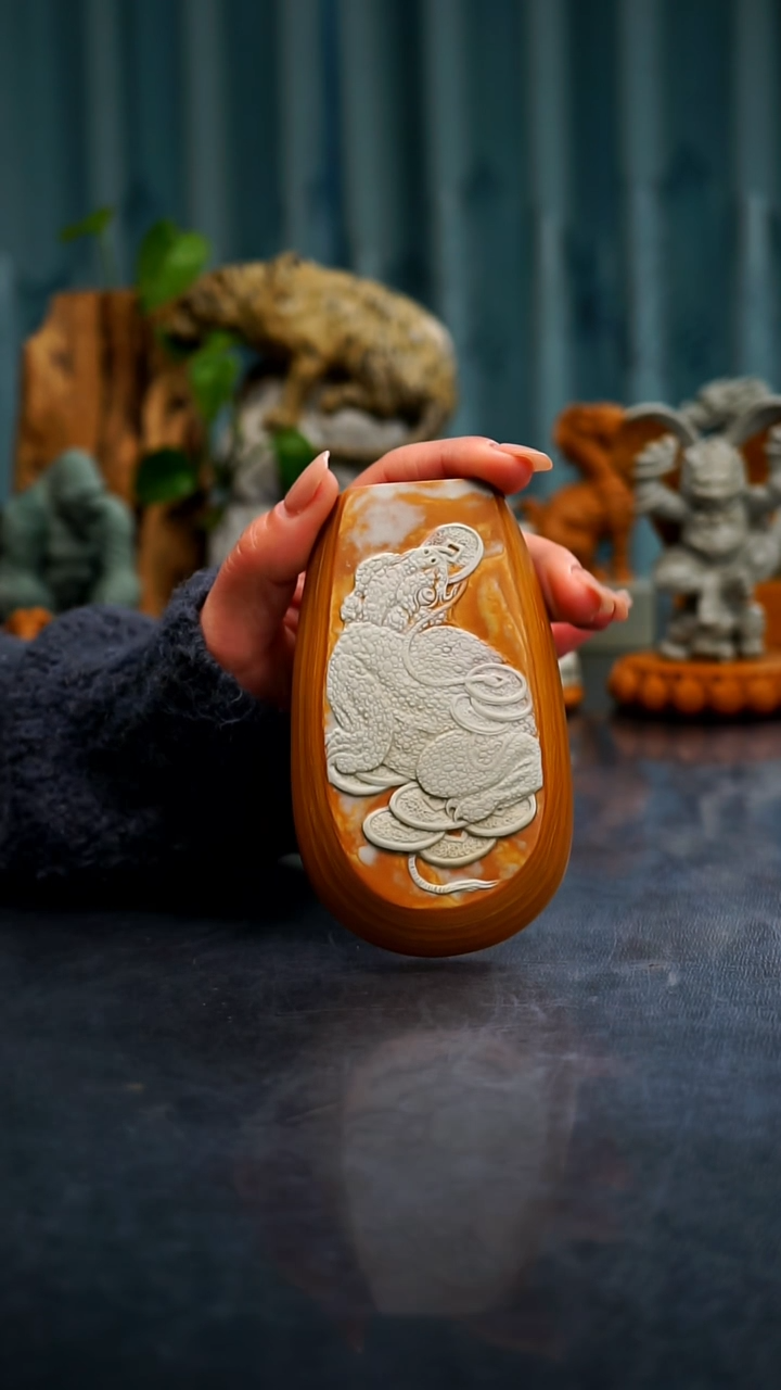 【闪购商品】松花石金蟾茶则摆件