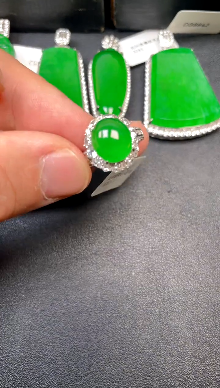 吊坠(不含链)银S925镶嵌翡翠戒指