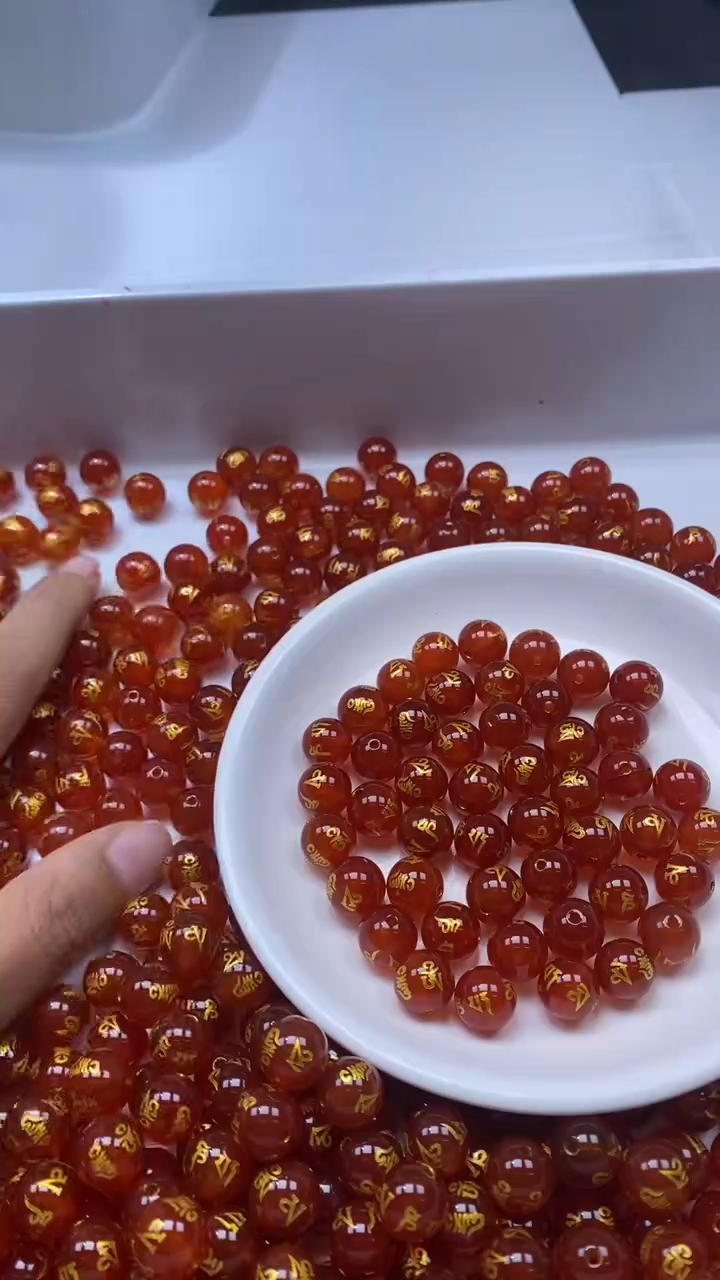 未镶嵌颈饰玛瑙/玉髓W1420-南红色六字10mm*10颗