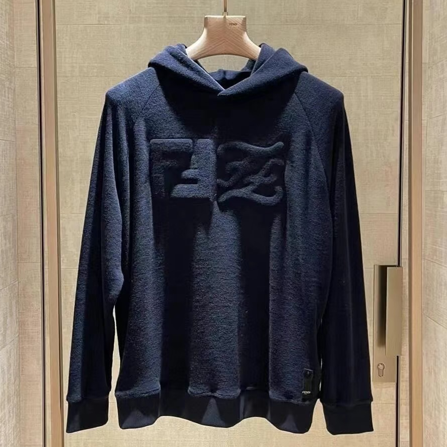 未使用 FENDI/芬迪 纯色暗纹字母图案连帽宽松卫衣男女同款