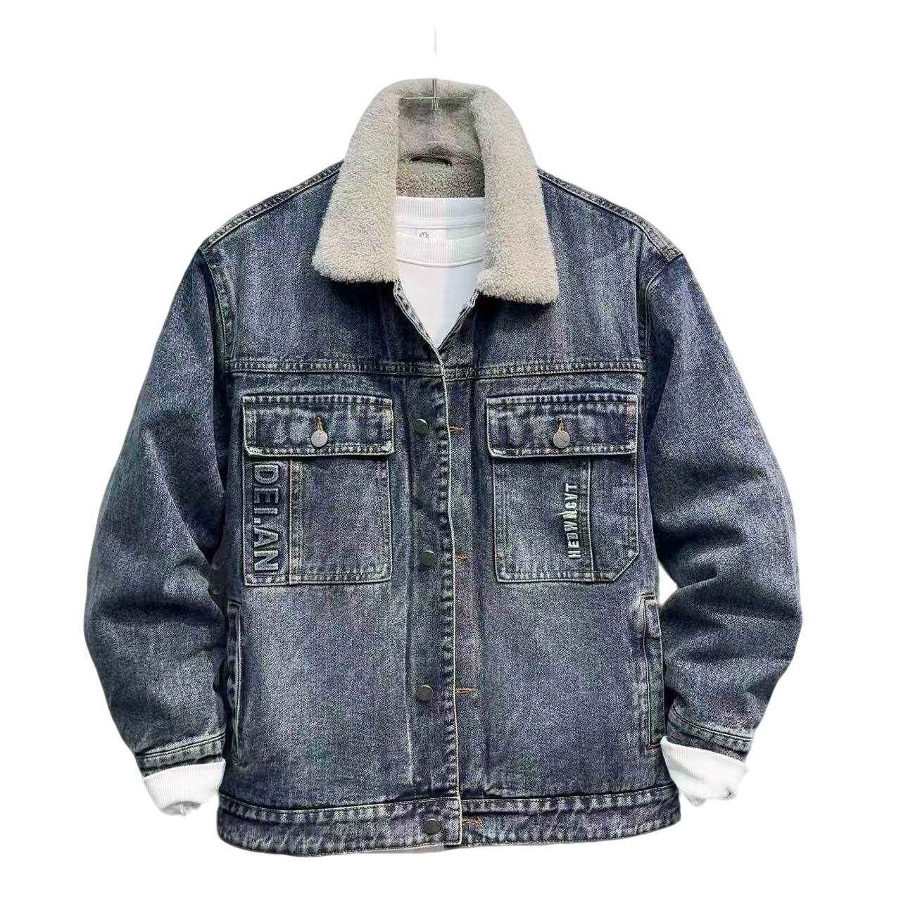 厚款冬季新款男士牛仔百搭休闲潮流帅气夹克外套内里绒毛款