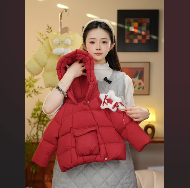 【YN童品】女童羽绒服冬季新款魔法精灵帽红色加厚连帽可爱保暖百搭