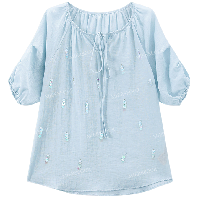 【封后轻奢设计】【西西里岛】简约钉珠甜美绑带上衣1921