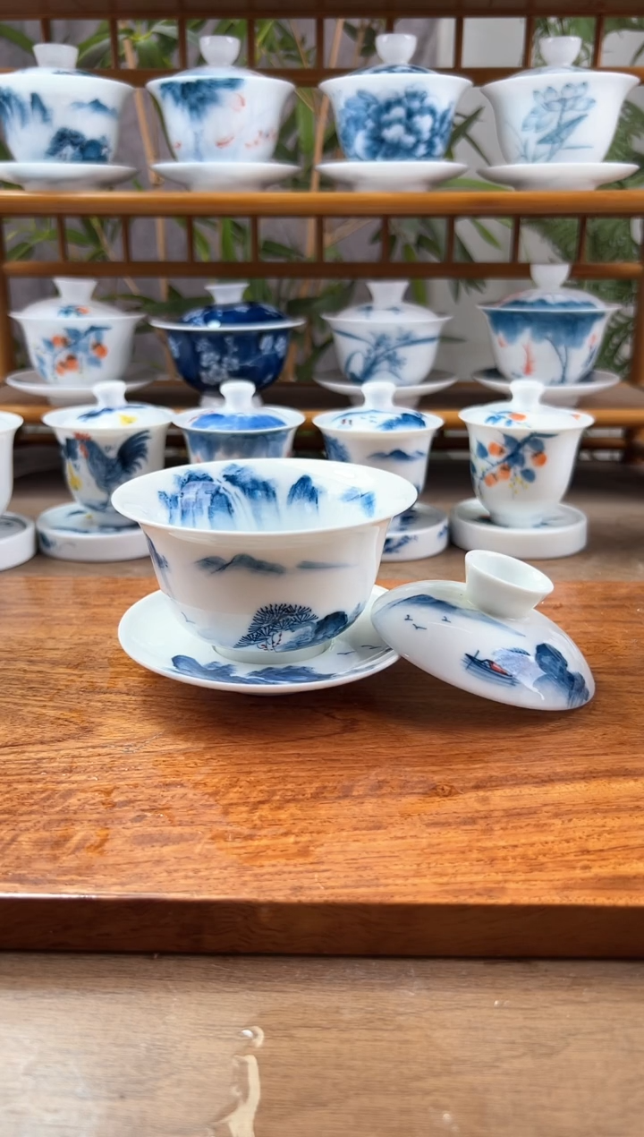 微瑕千里江山180ml內绘盖碗