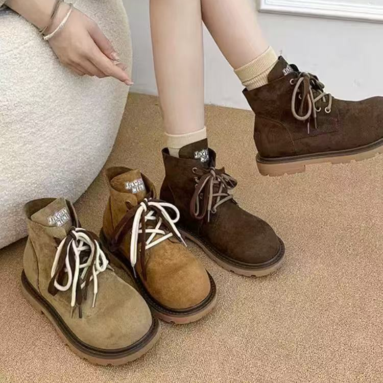 真皮厚底马丁靴女新款英伦风复古休闲短靴帅气工装大黄靴8301