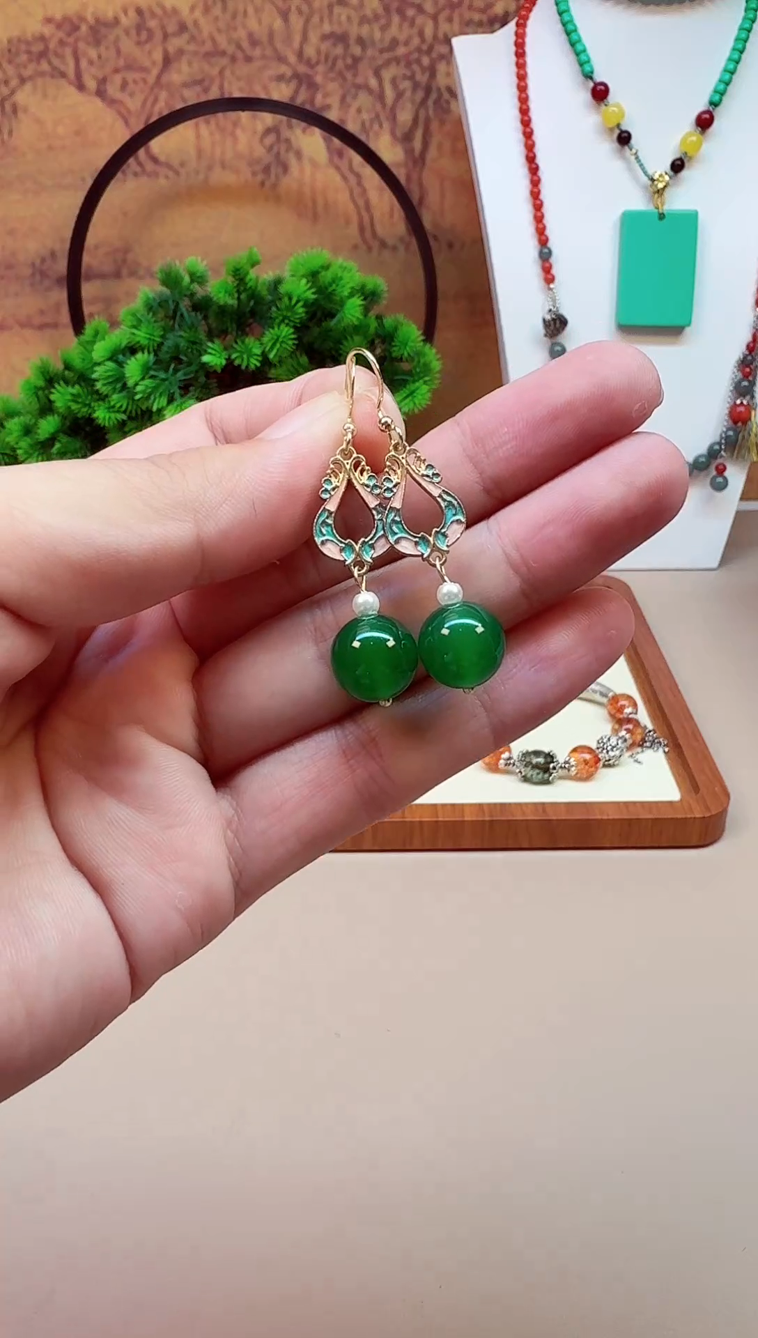 翡翠14K金镶嵌耳饰E53