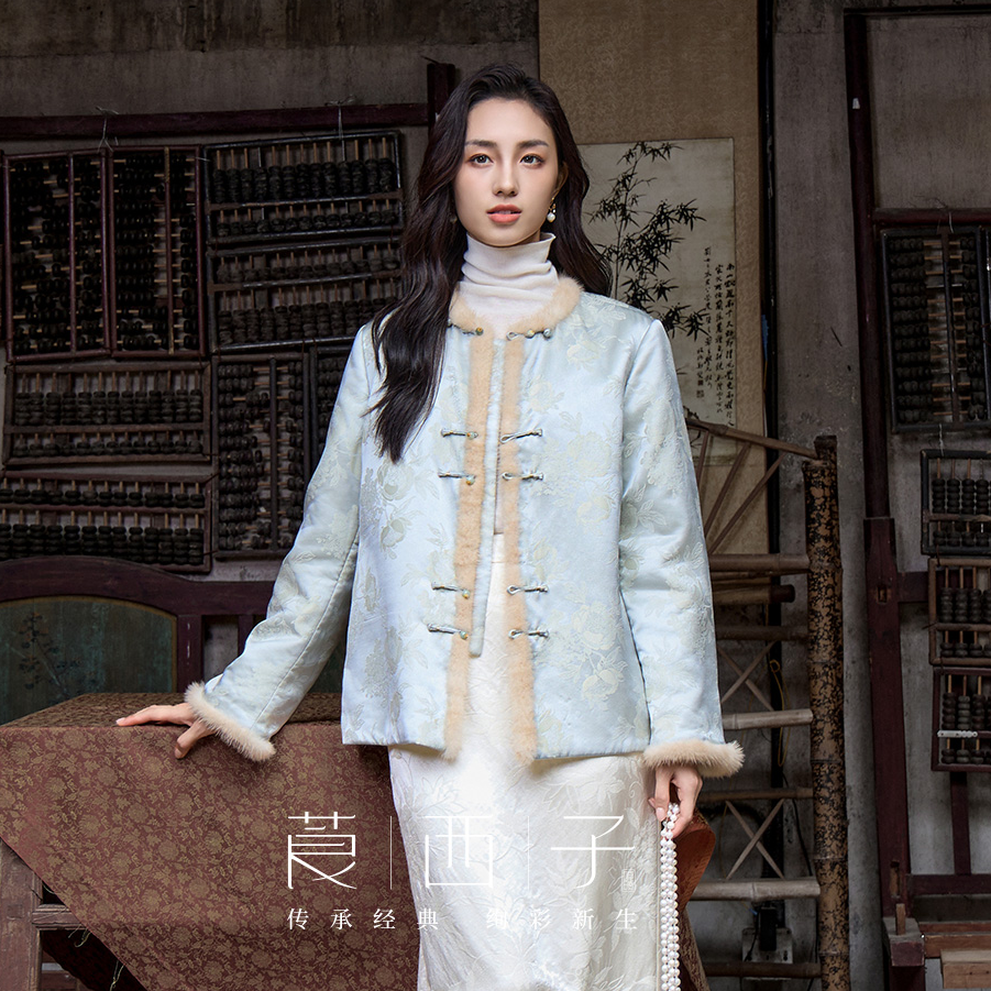 【洛姝】新中式圆领对襟毛条包边贵气修身保暖复古盘扣老钱风新棉衣