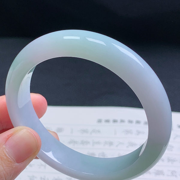 58圈翡翠A货老坑冰糯种淡绿色正圈手镯179女款平安镯浅绿翡翠色