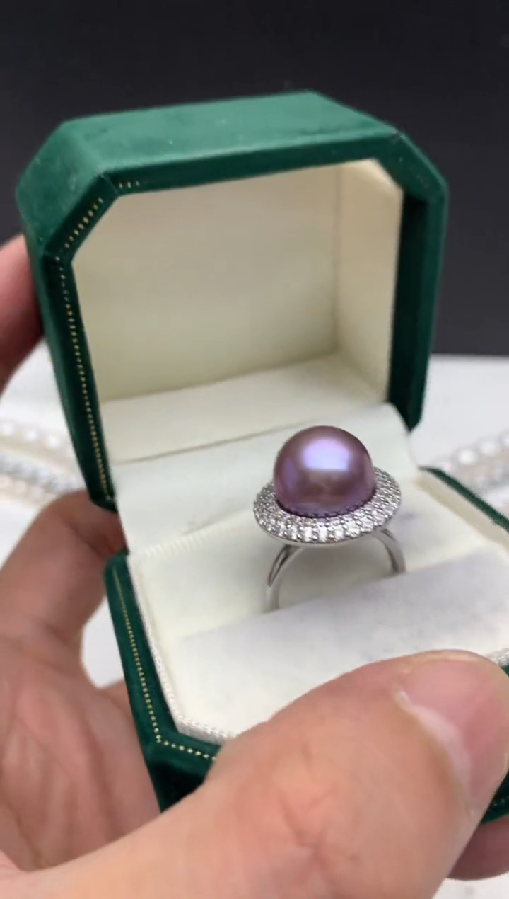 未镶嵌ff淡水珍珠紫珠戒指13~14mm