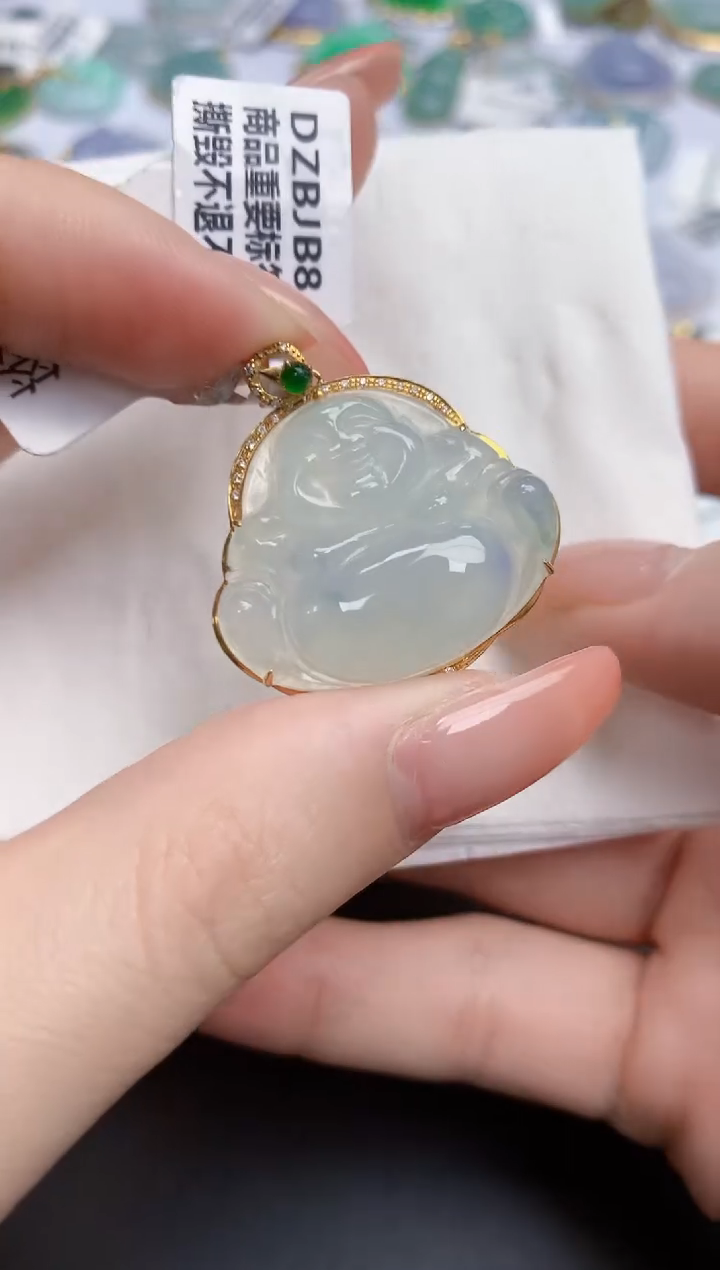 【闪购商品】翡翠颈饰18K金镶嵌天然缅甸翡翠A货