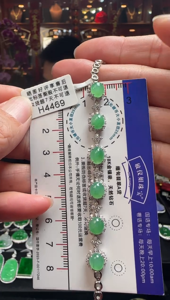 【闪购商品】翡翠手链18K金镶嵌H4469 冰绿蛋面手链