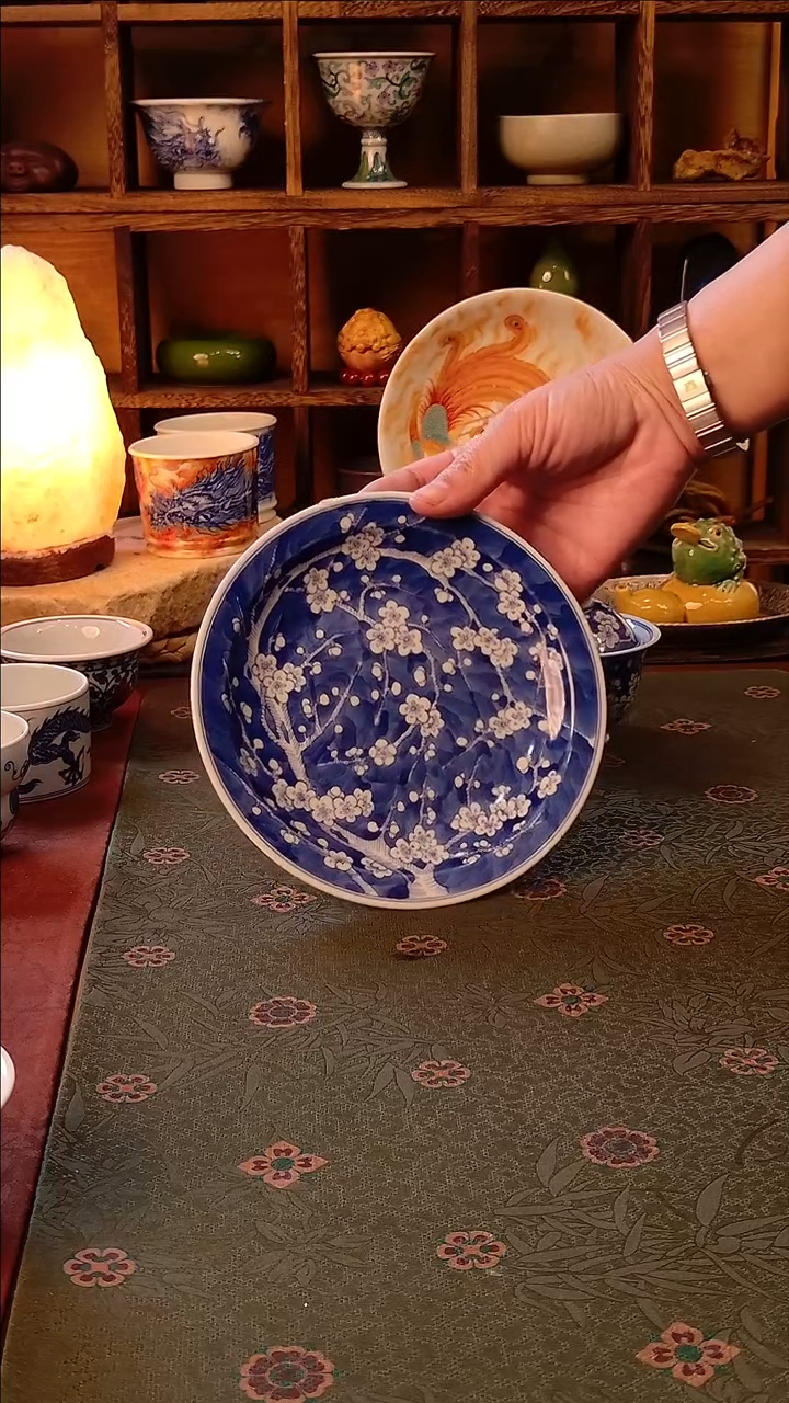 A****?【手工手绘蓝底冰梅壶承】