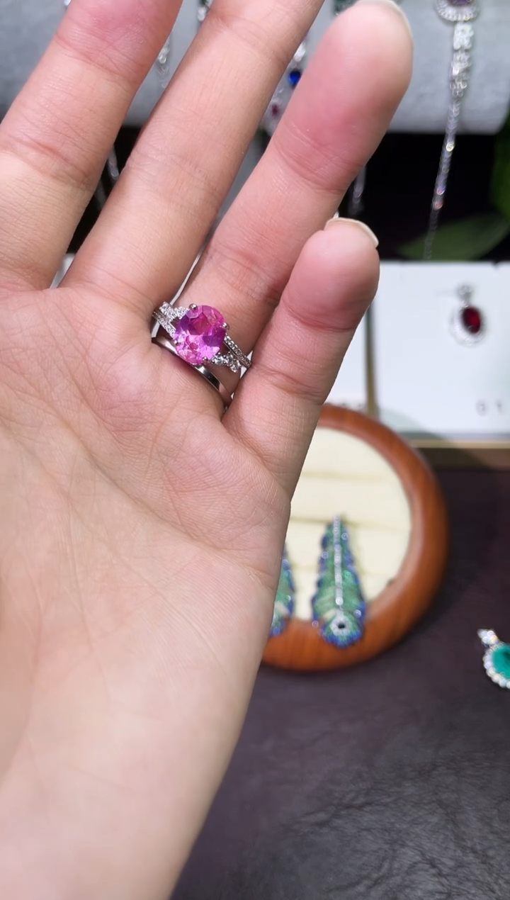 合金合成钻石耳饰粉宝戒指