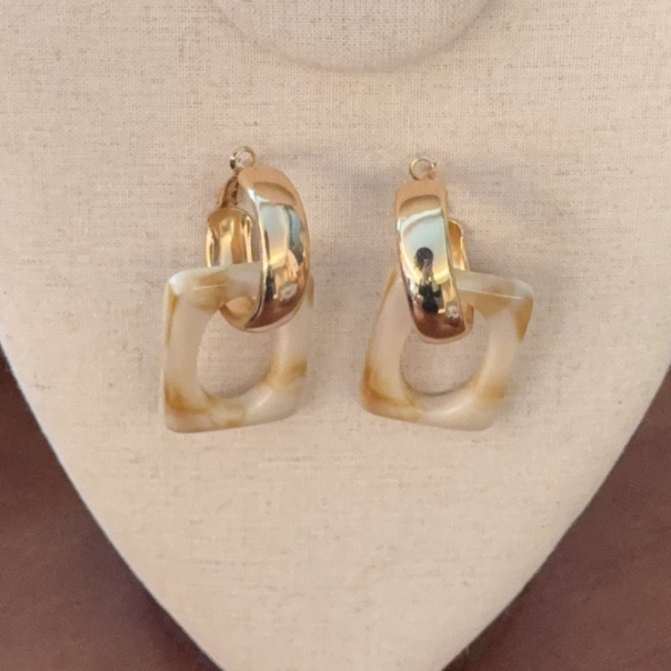 锌合金亚克力耳饰 复古镂空几何亚克力耳饰