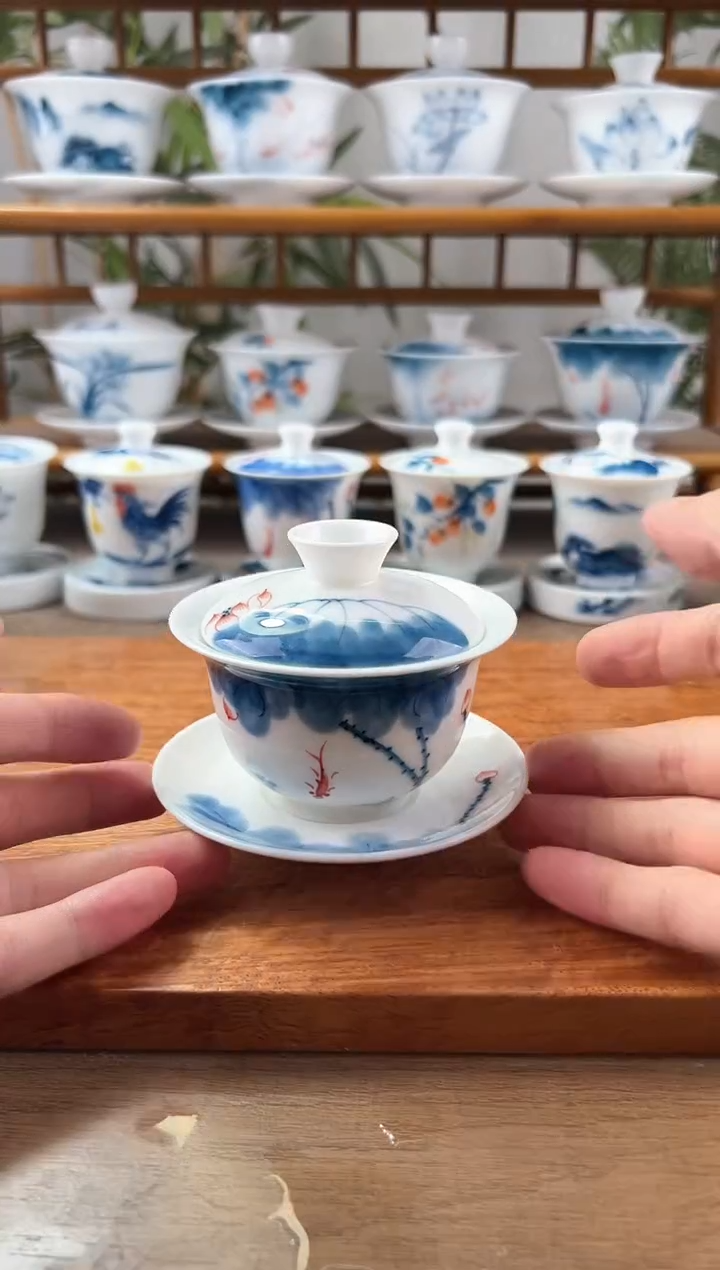 微瑕线条莲130ml盖碗