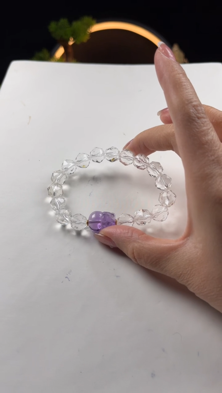 【闪购商品】水晶手链未镶嵌天然白水晶搭紫貔貅手串10mm