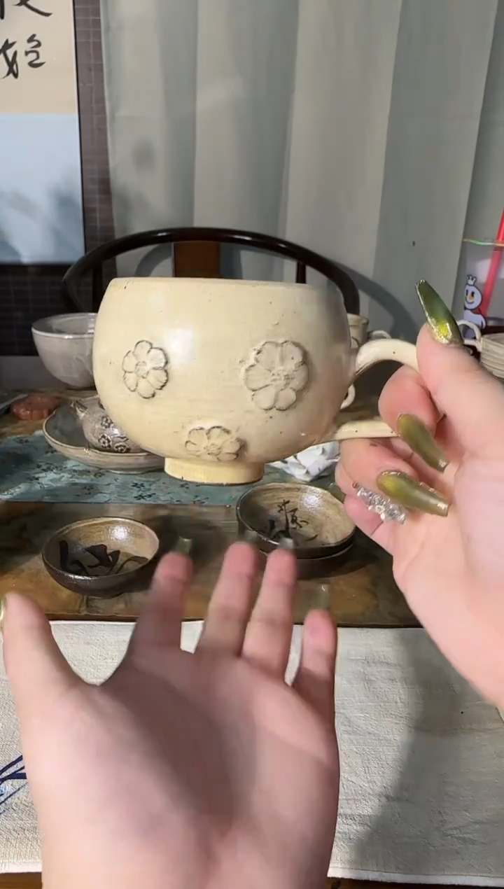 瓷片手作花花咖啡杯