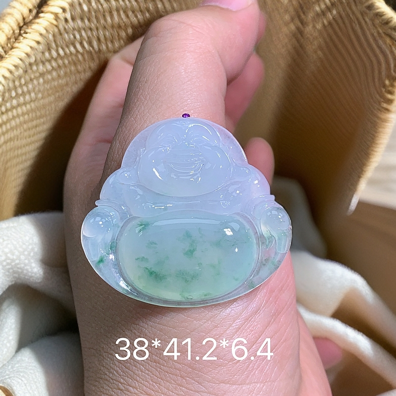 缅甸翡翠A货冰种飘绿佛公O吊坠挂件水润百搭精致玉冰透气质冰透精